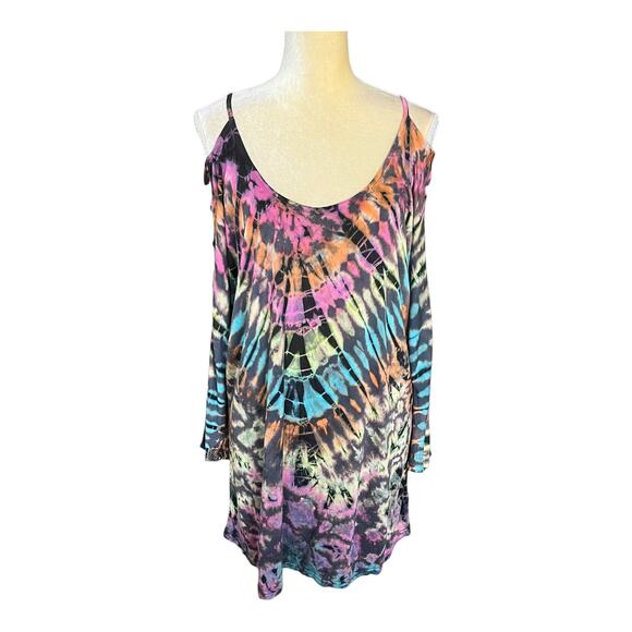 Karma Circle Tie Dye Boho Tunic Top Cut Out Sleeves - Picture 1 of 10